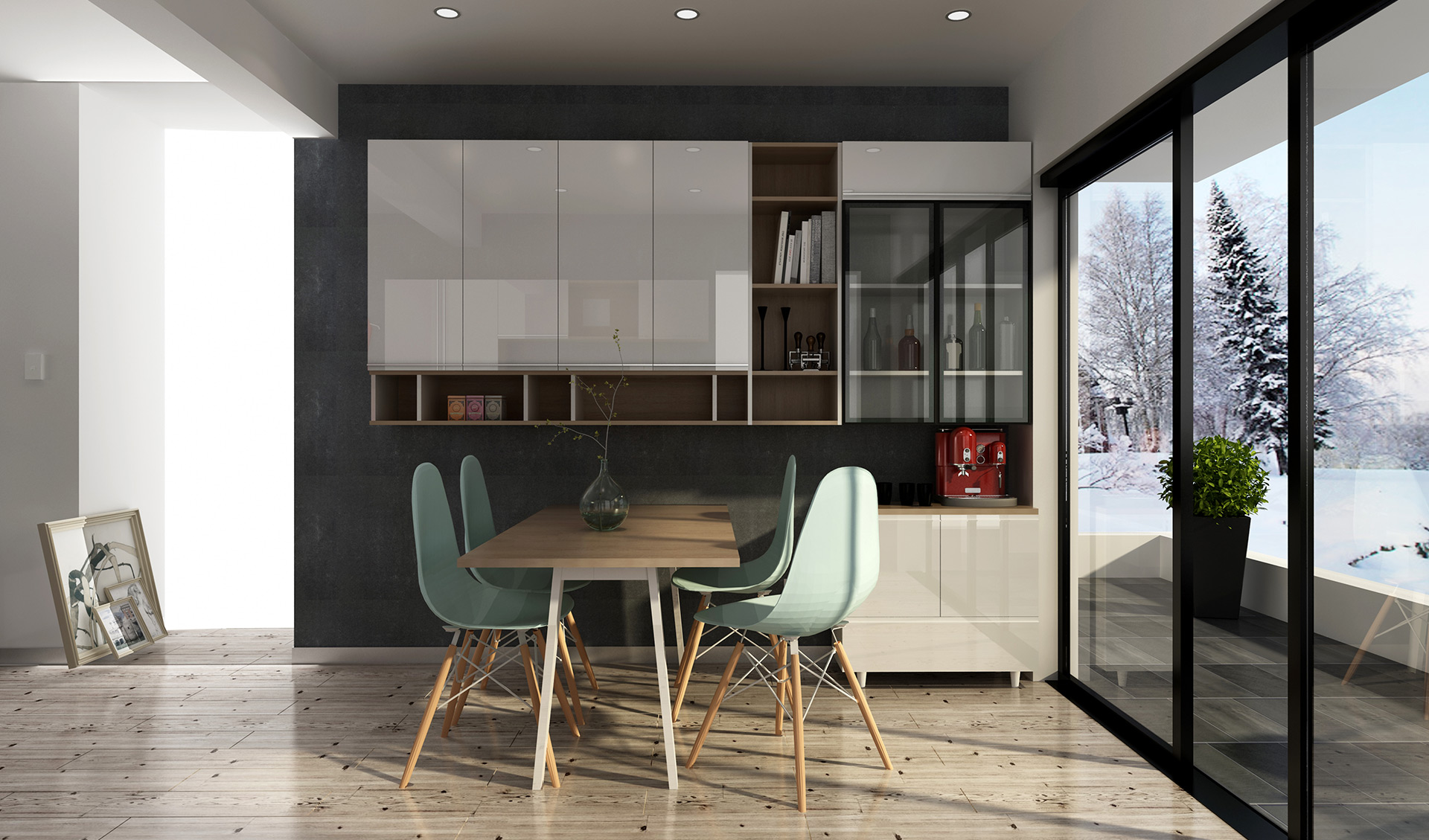 全鋁餐邊柜-01（風格：現代；顏色：橡木暖白）